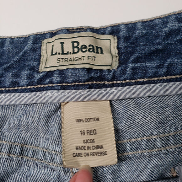 L.L. Bean Jeans Womens 16 Regular Blue Denim Straight Leg Cotton Dark Wash - Picture 3 of 16